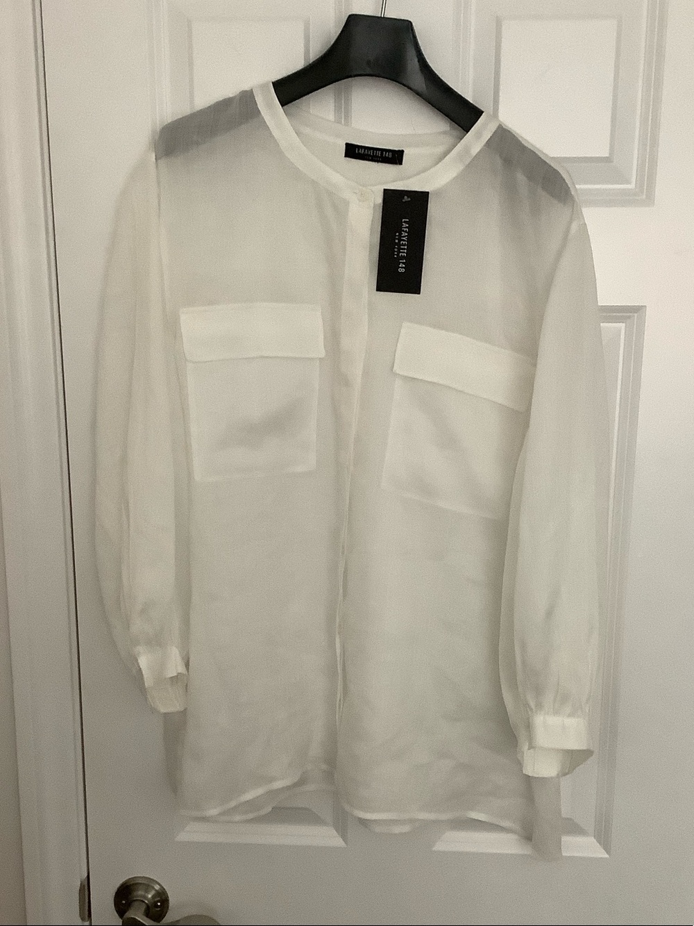 Lafayette 148 New York Sheer White Button-Front Blouse